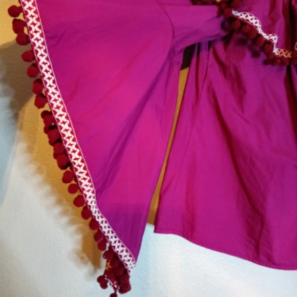 INA Pink Off Shoulder Pom Pom Ruffle Top Medium - Picture 2 of 8